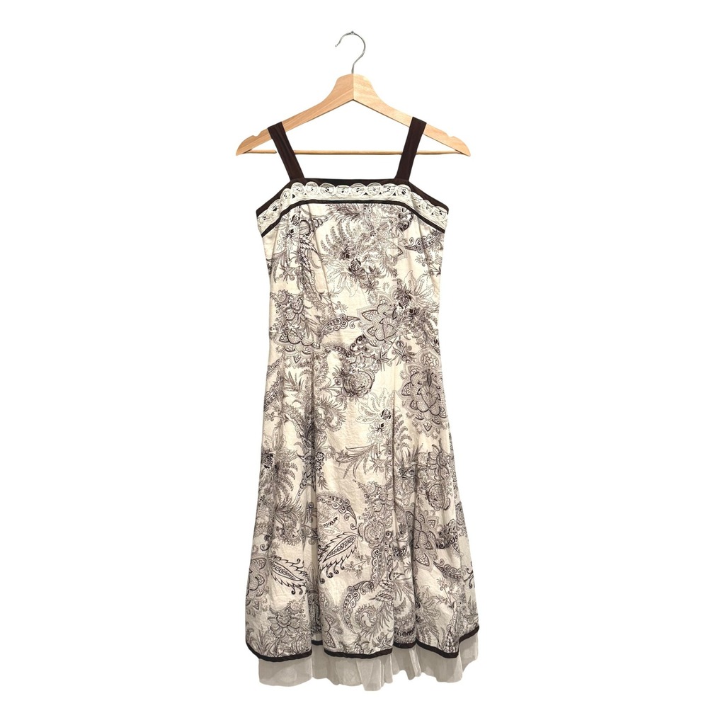 Y2K Paisley Floral Boho Lace Trim Midi Dress Size 14